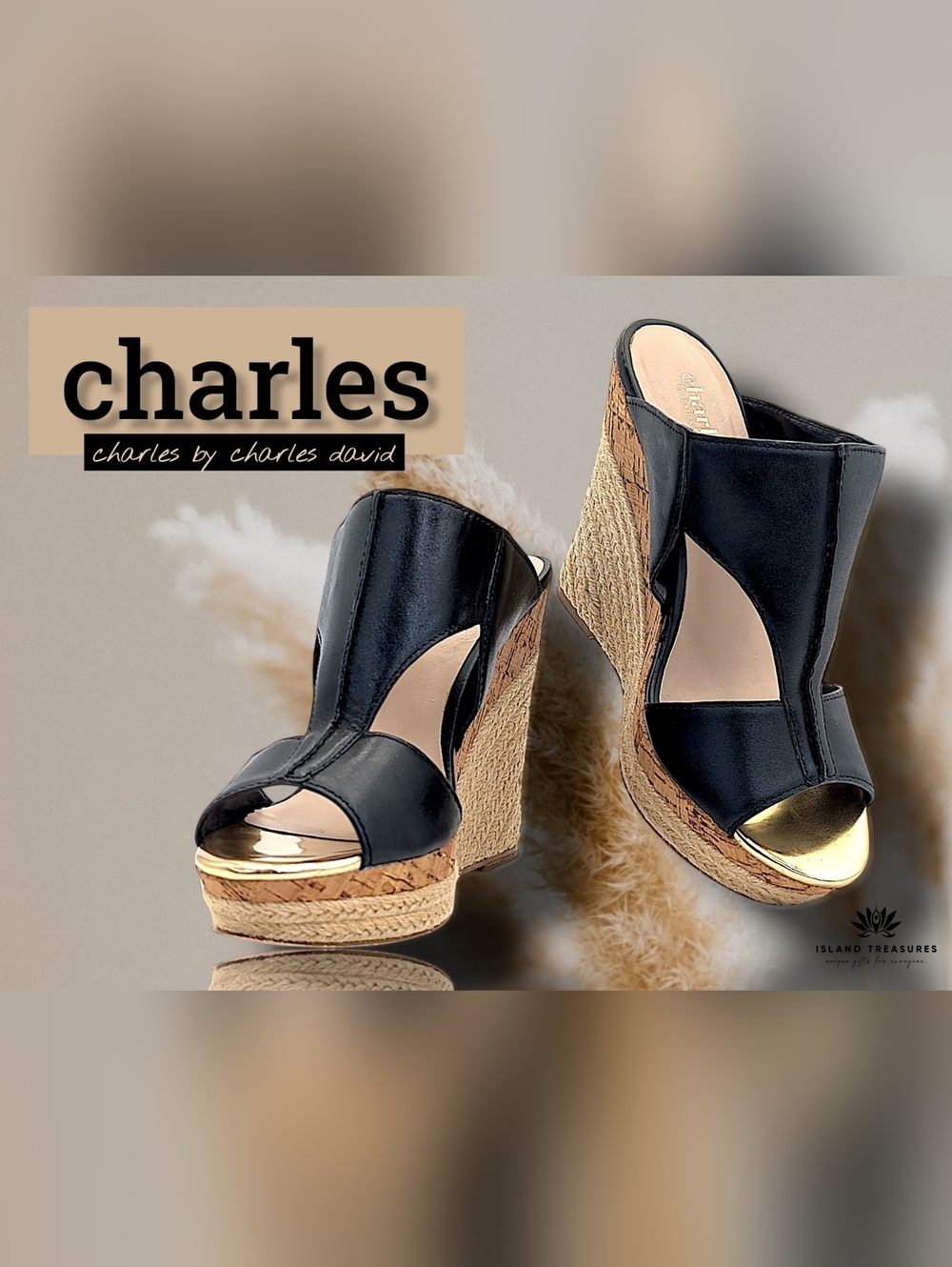 Charles By Charles David Sz 7M TriLevel Leather/Natural Cork/Jute Platform Wedge